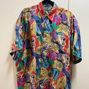 Silk Sport Shirt with Musical Instruments Print
